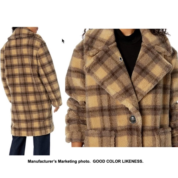 Kendall + Kylie Faux Fur Plaid Teddy Coat L - Picture 2 of 13